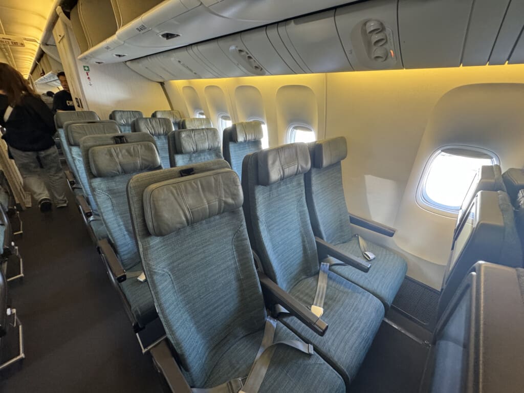 a row of seats in an airplane