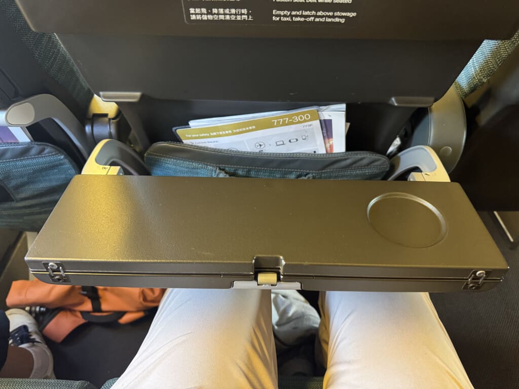 a person's legs in a seat with a black case