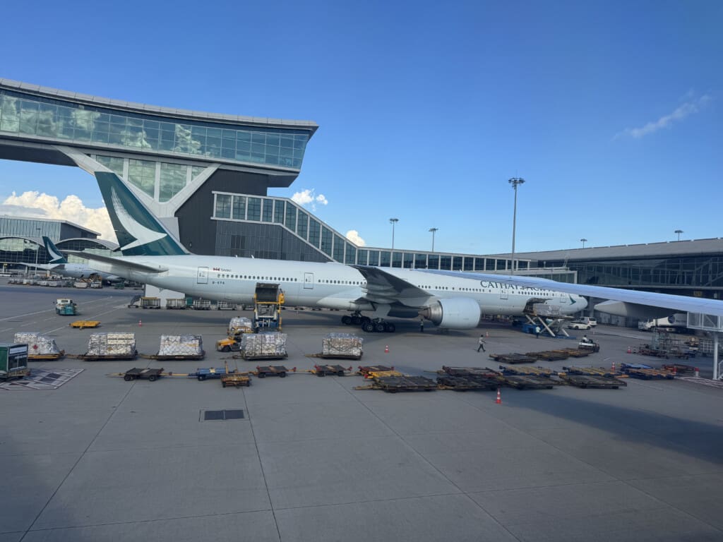 a large airplane parked in a terminal