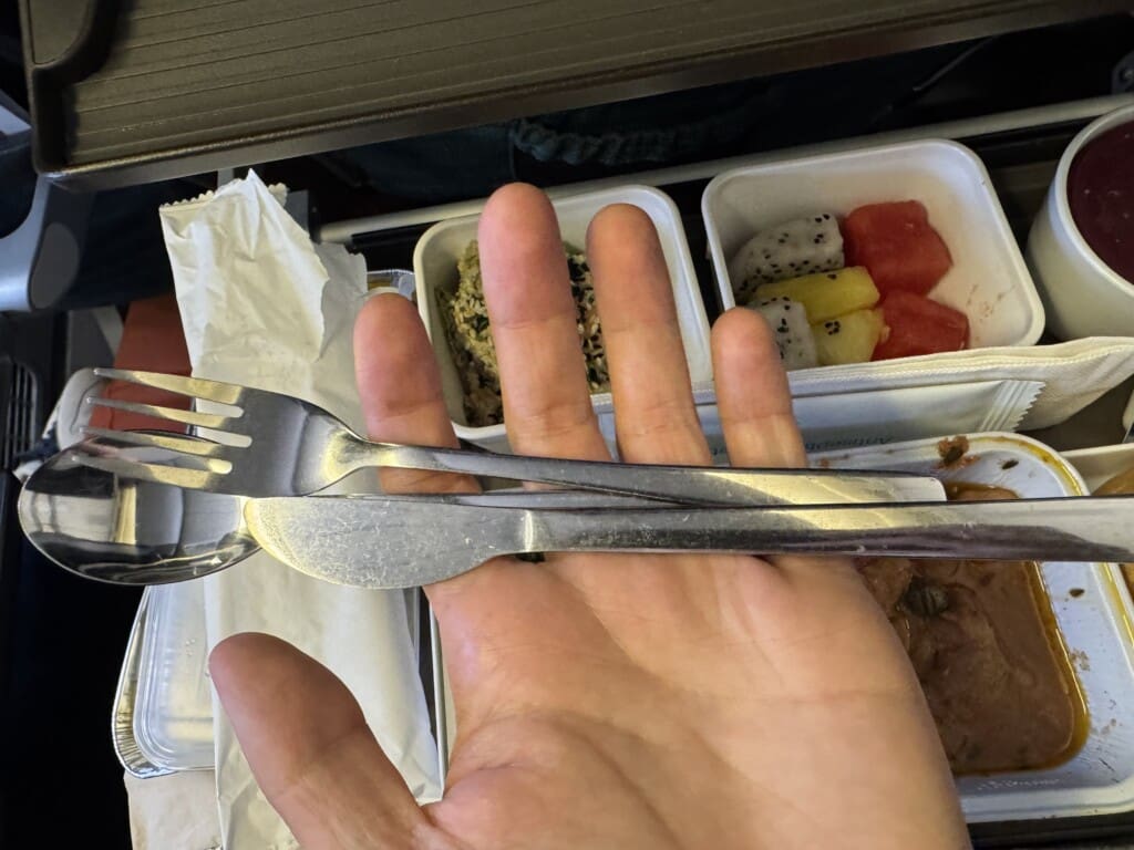 a hand holding a fork and knife