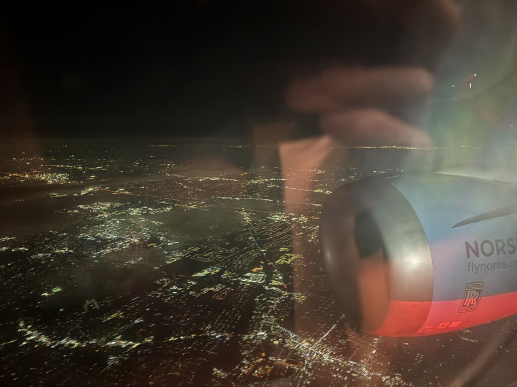 a view of a city from an airplane window