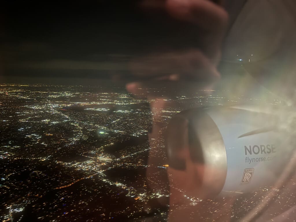 a view of a city from an airplane window