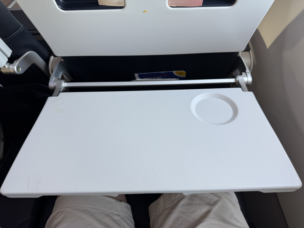 a white tray on a plane