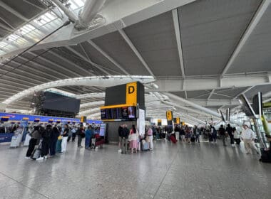 a group of people in a large airport