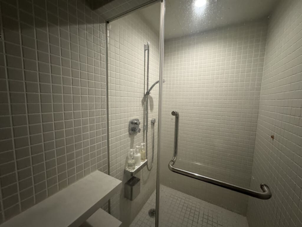 a shower with a glass door