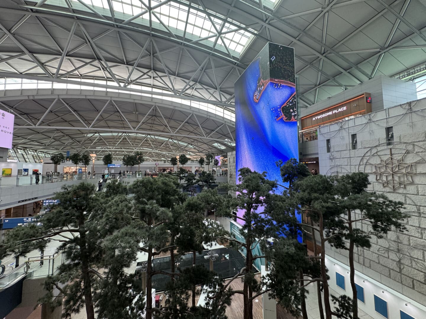 a large screen in a building