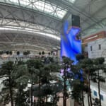 a large screen in a building