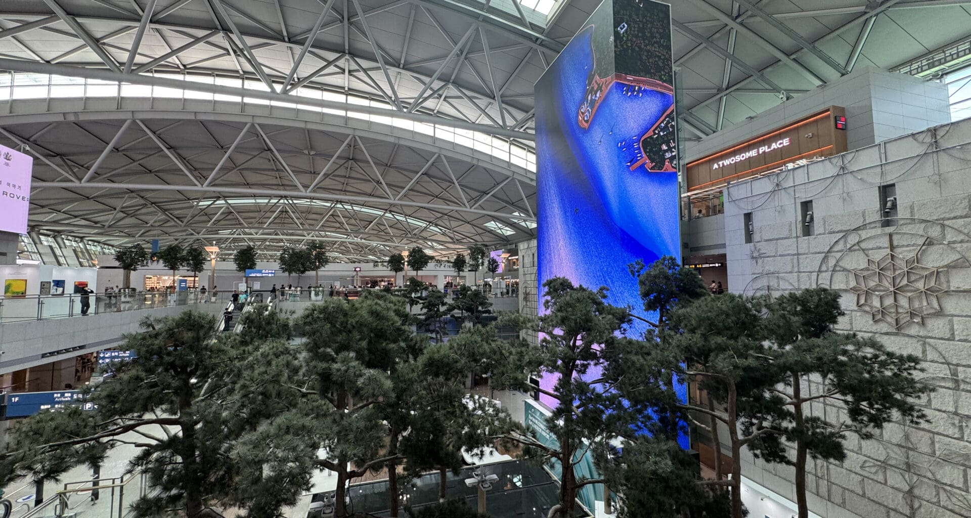 a large screen in a building