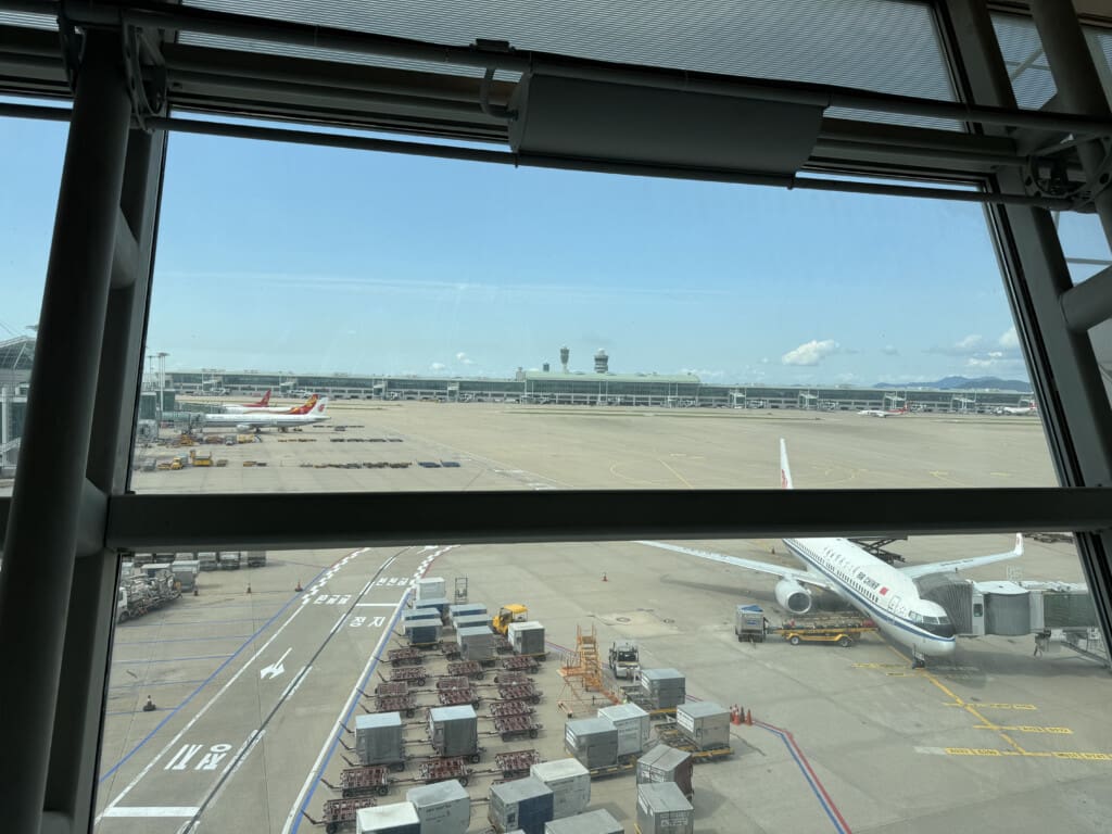 a view of an airport from a window
