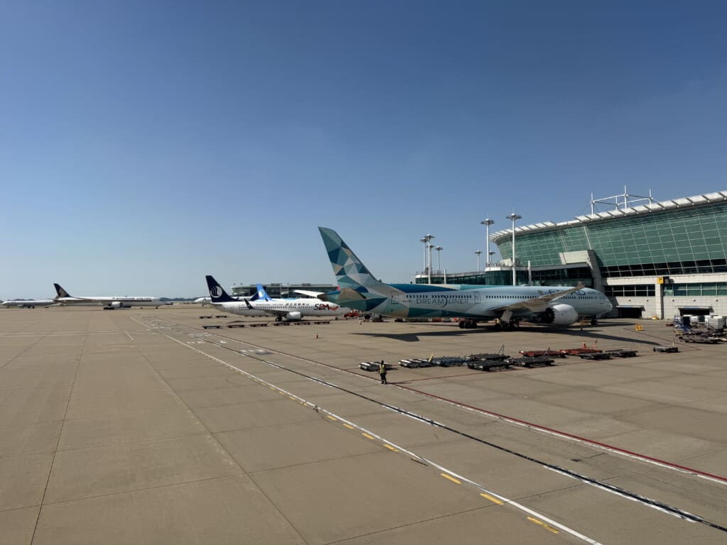 airplanes parked at an airport