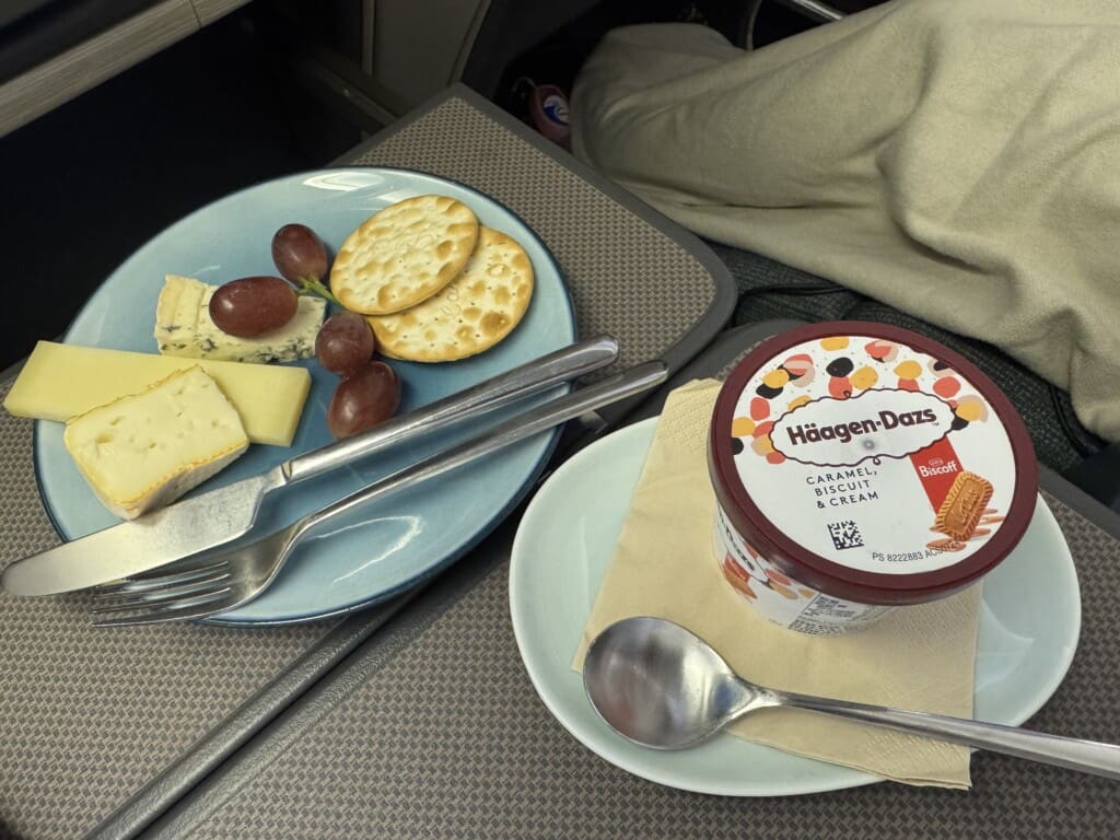 a plate of food on a tray