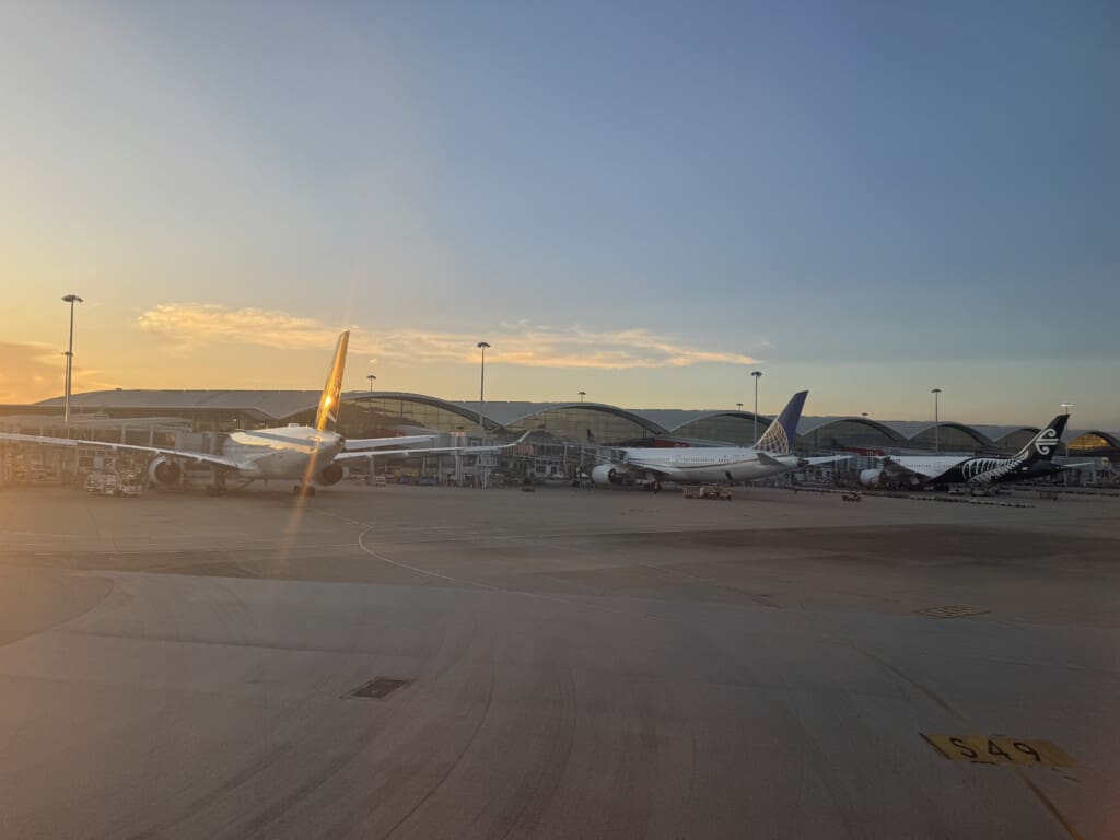 airplanes parked at an airport