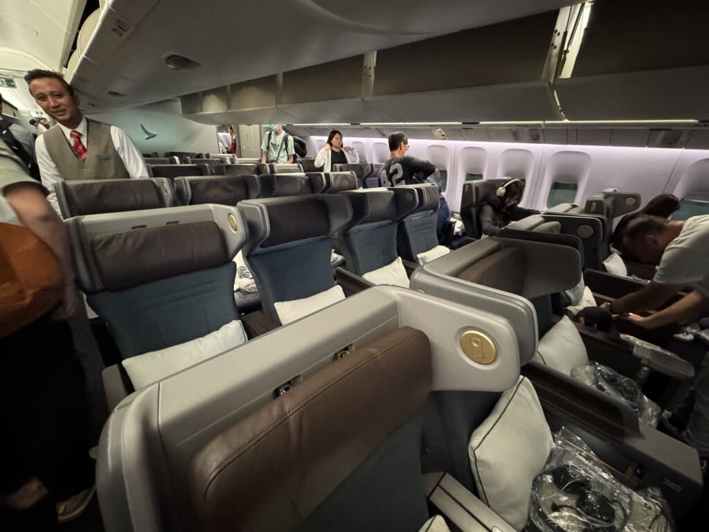 a group of people in an airplane
