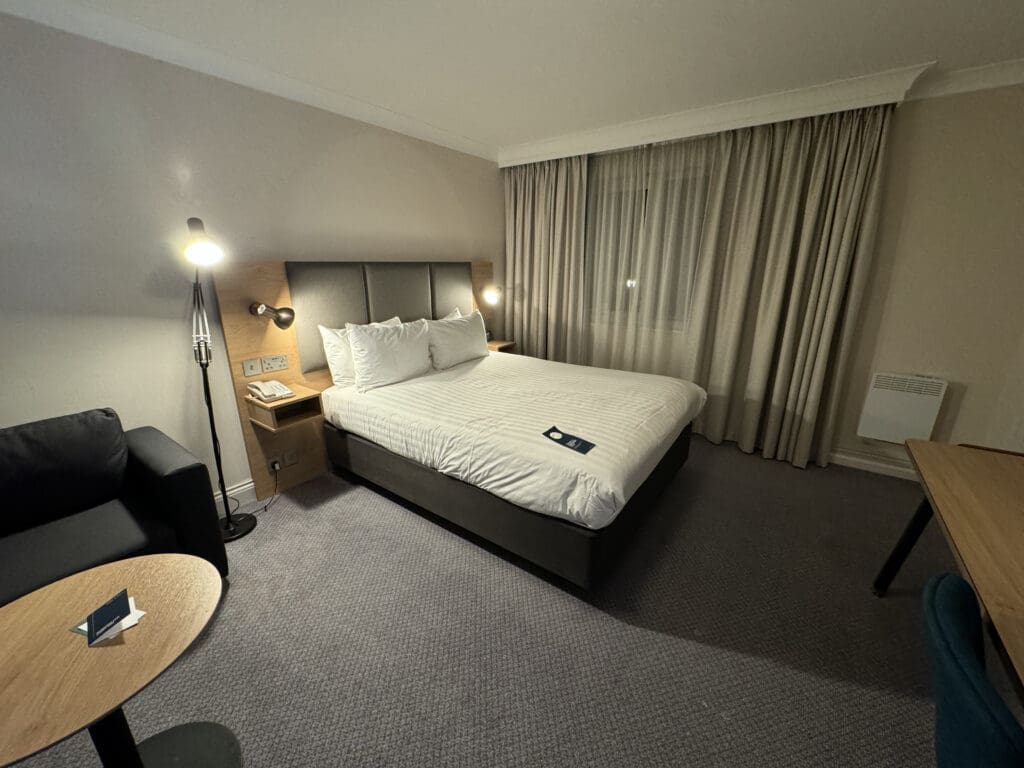 a bed in a hotel room