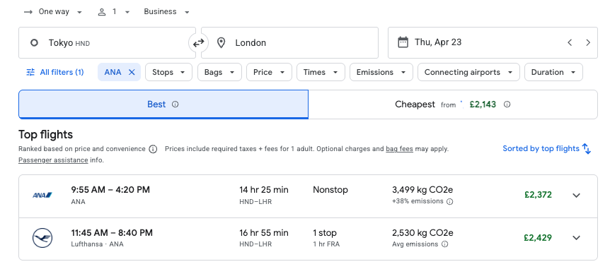 a screenshot of a flight schedule