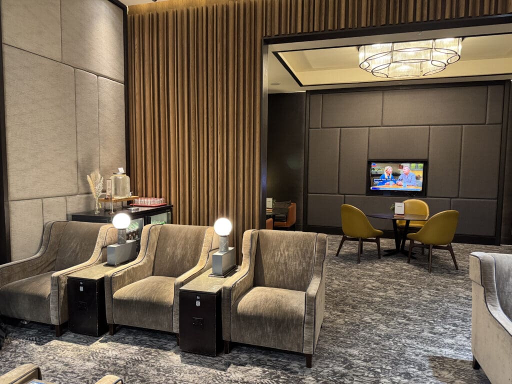 a room with chairs and a television