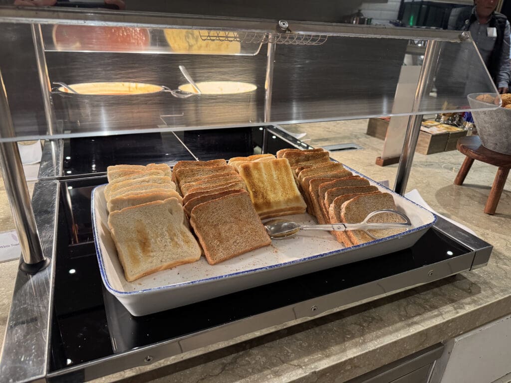 a tray of toasts on a counter