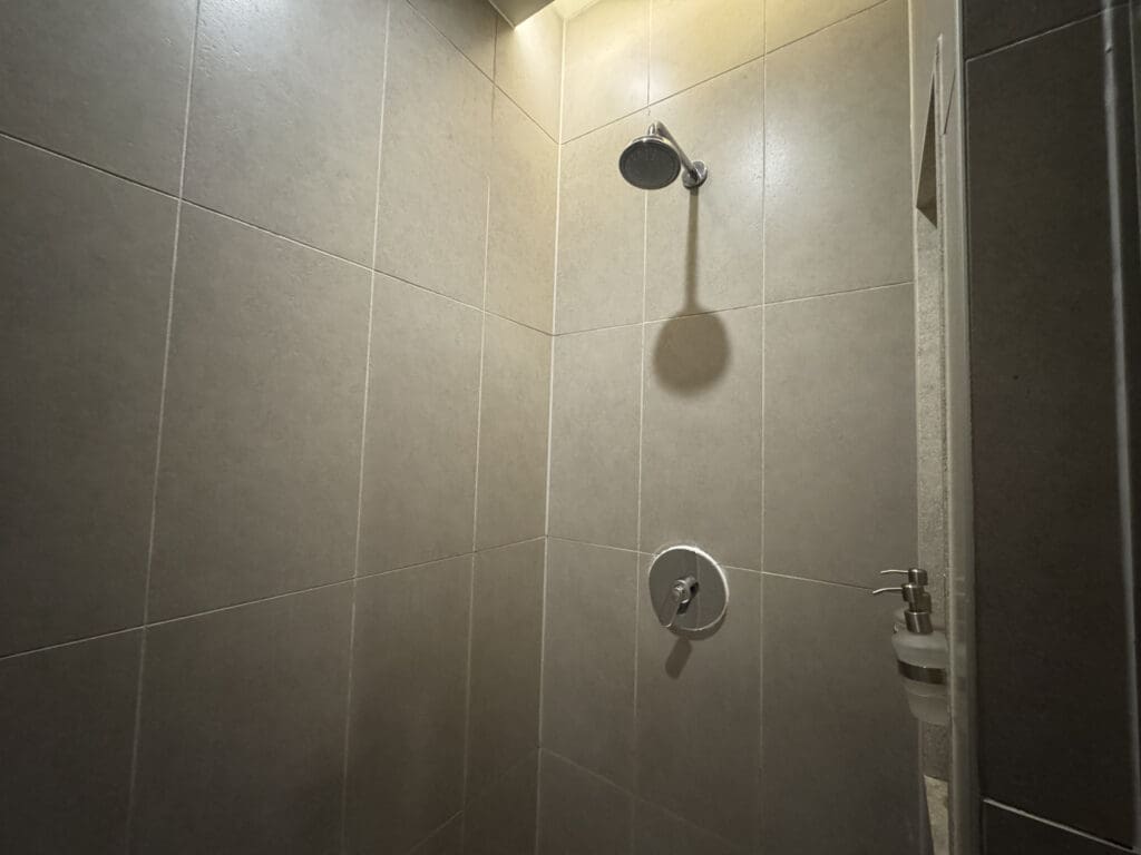 a shower with a shower head