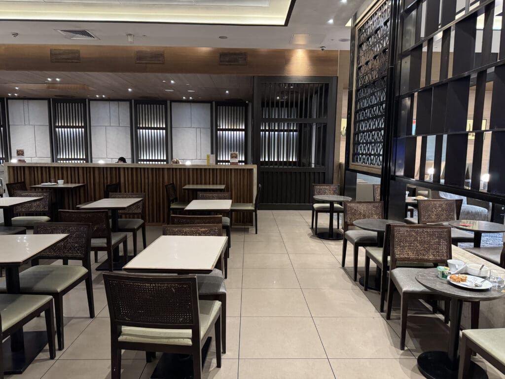 a room with tables and chairs