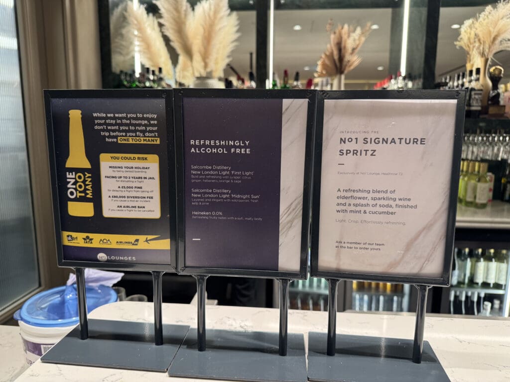 a group of signs on a table