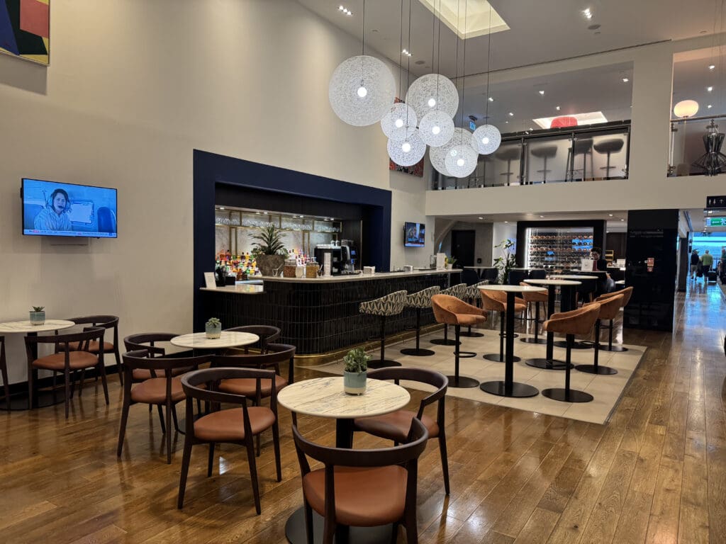 a room with tables and chairs