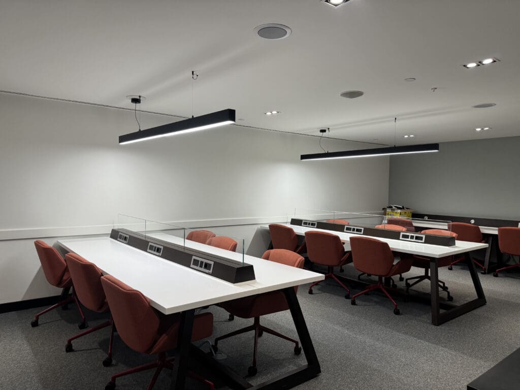 a room with tables and chairs