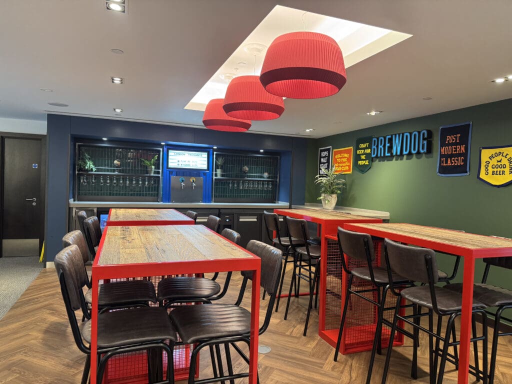 a room with tables and chairs