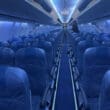 an airplane with blue seats