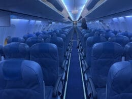 an airplane with blue seats