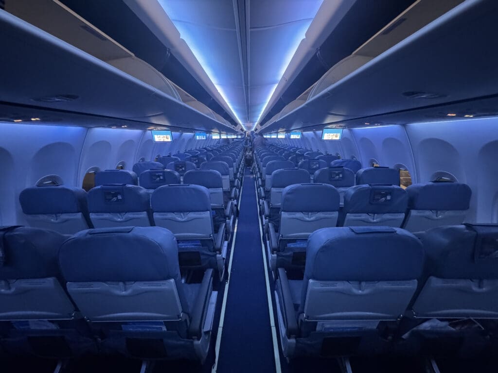 an airplane with rows of seats