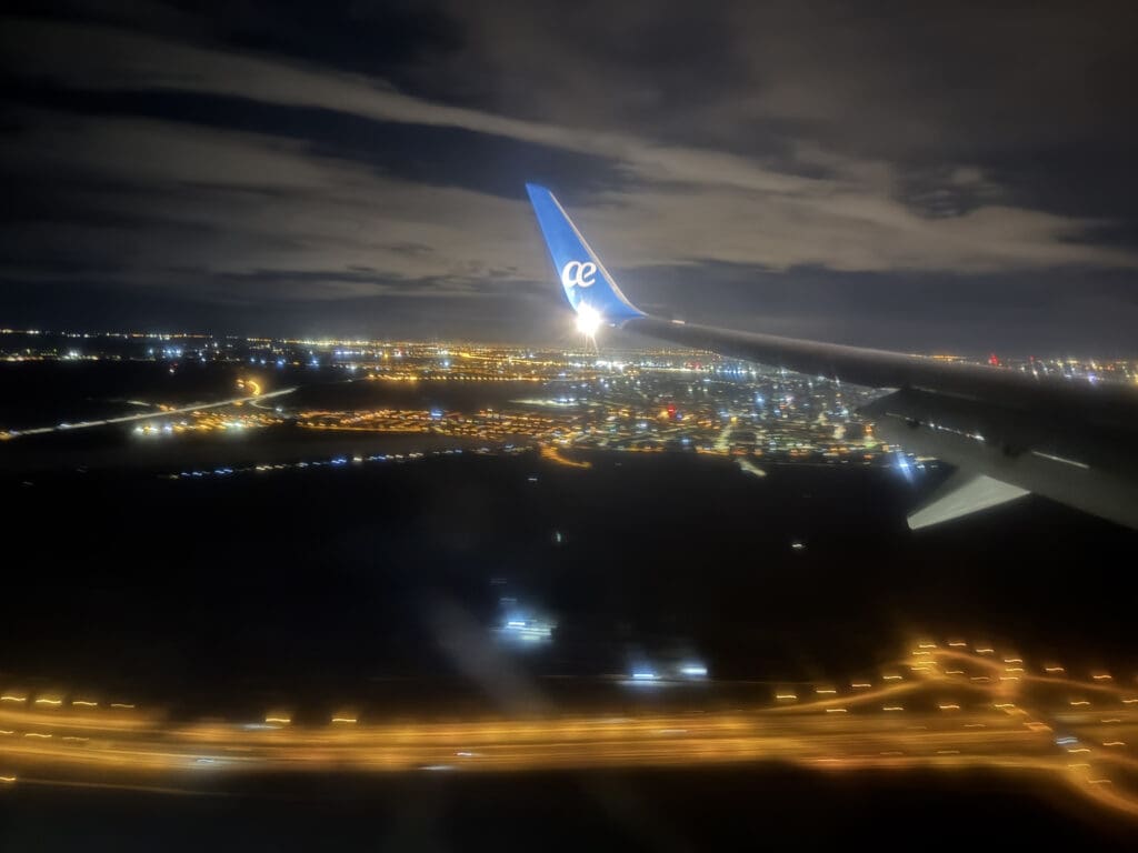 an airplane wing in the air