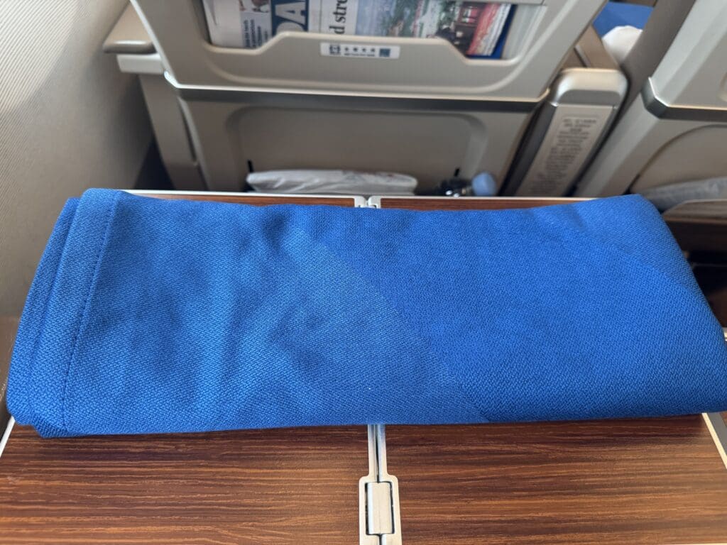 a blue towel on a table