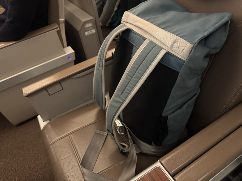 a backpack on a seat