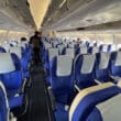 a plane with blue seats