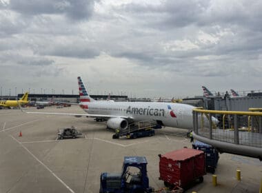 an airplane parked at an airport