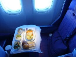 food on a tray in a plane