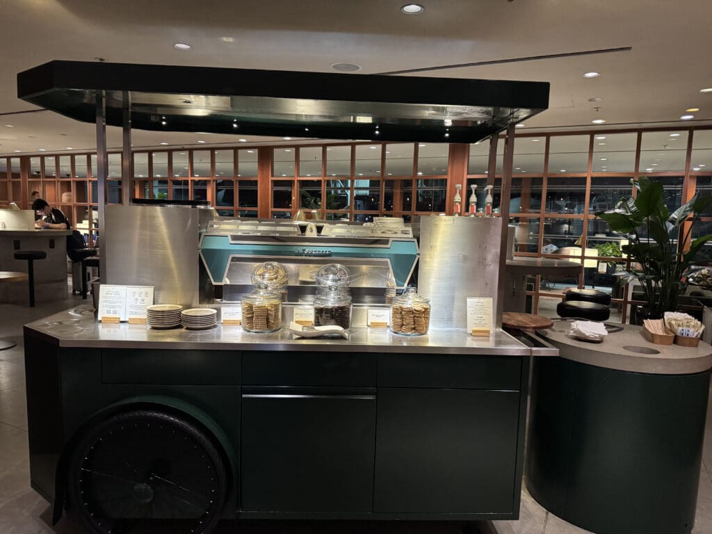 a food cart with food items on it