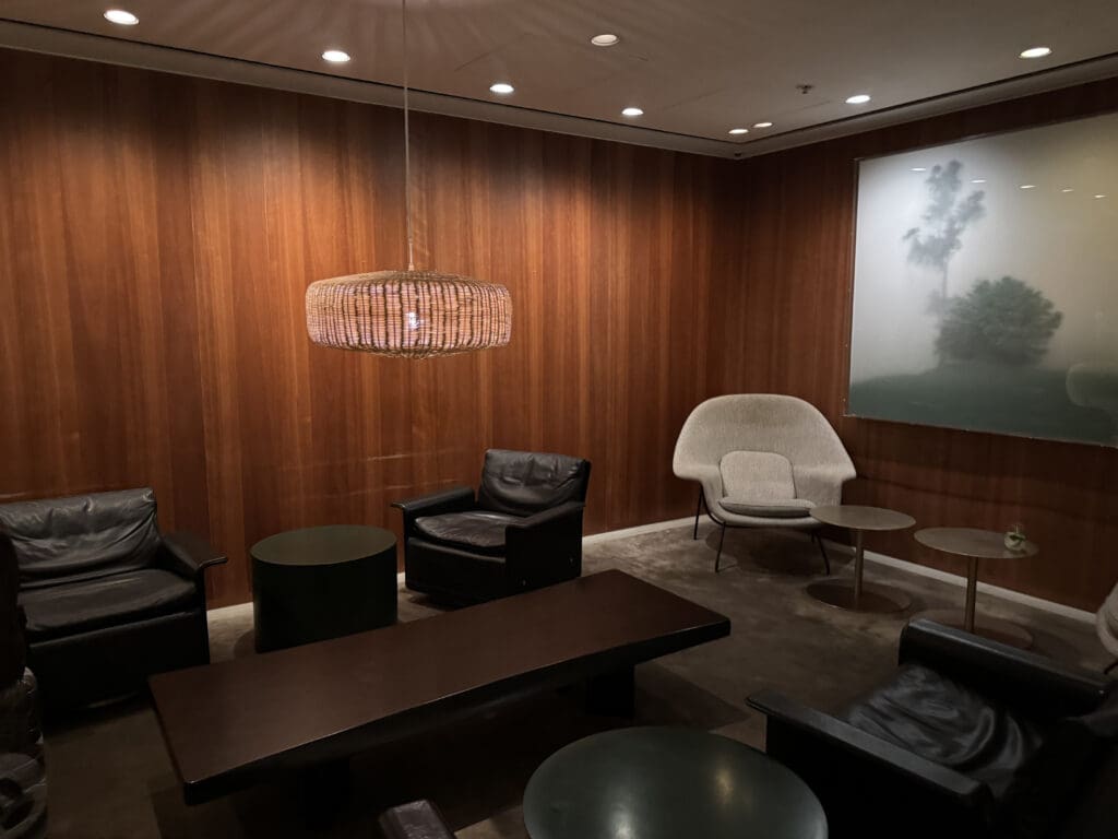 a room with chairs and a table