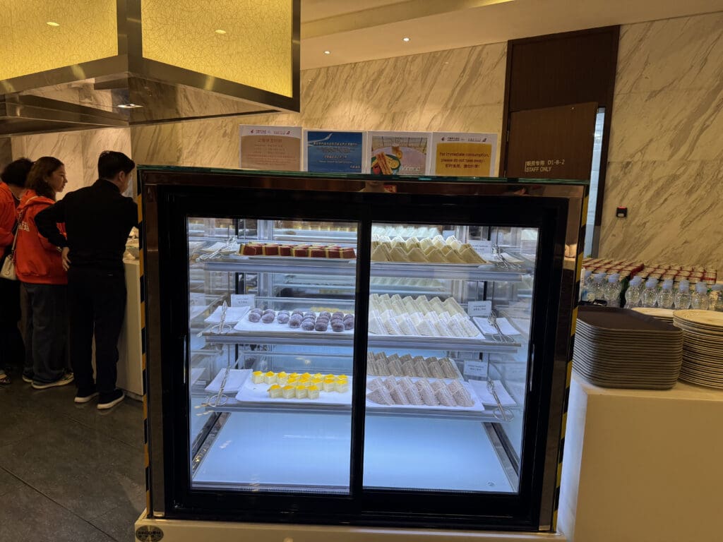 a display case with food on it