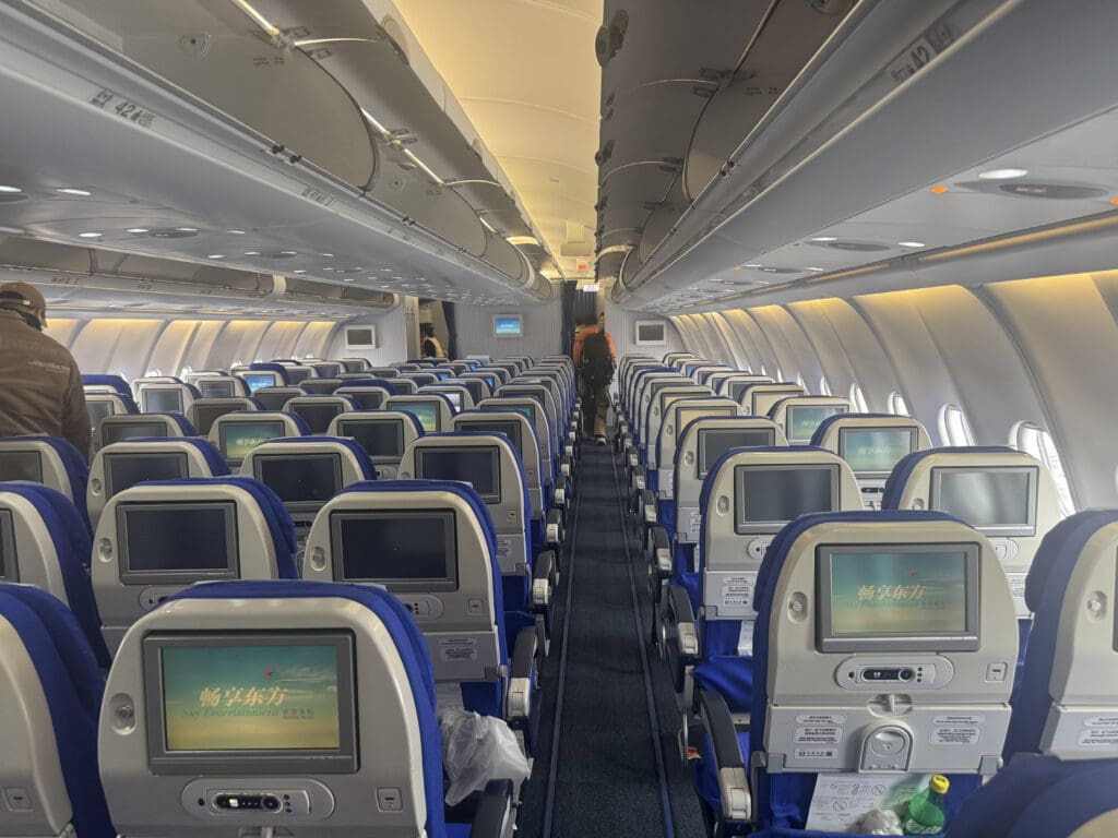 an airplane with rows of seats