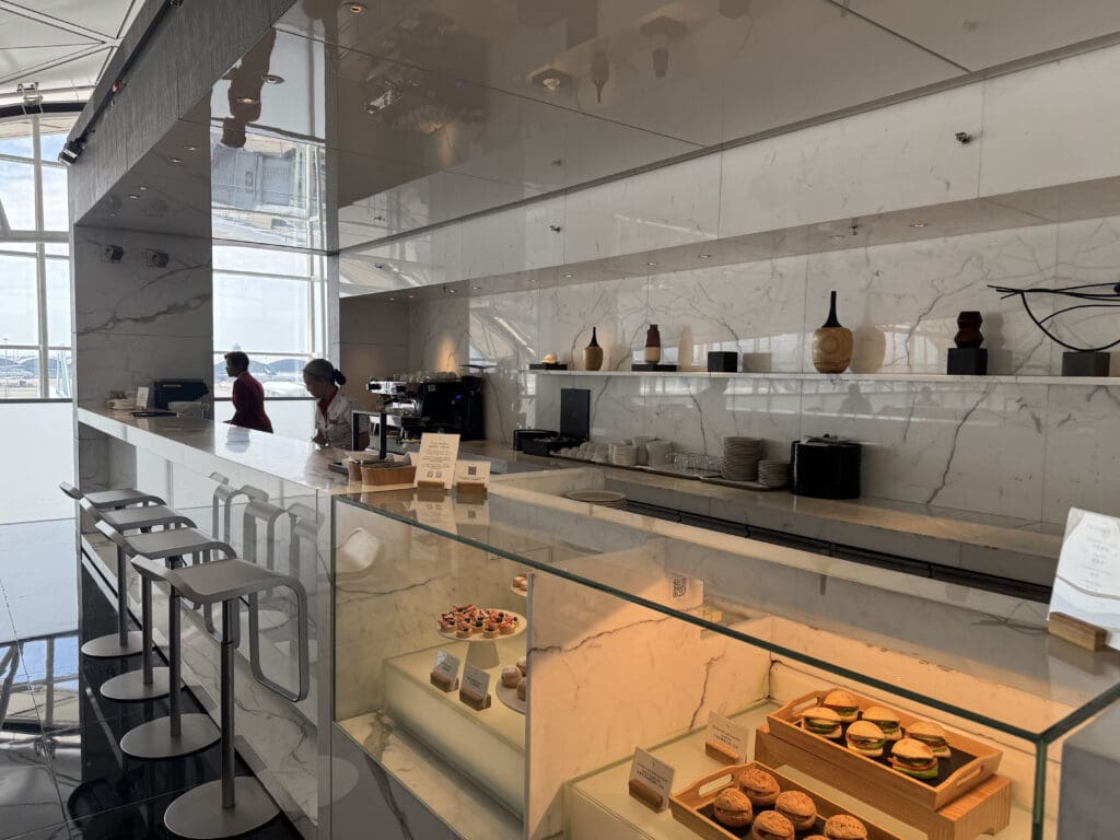 a counter with food on it