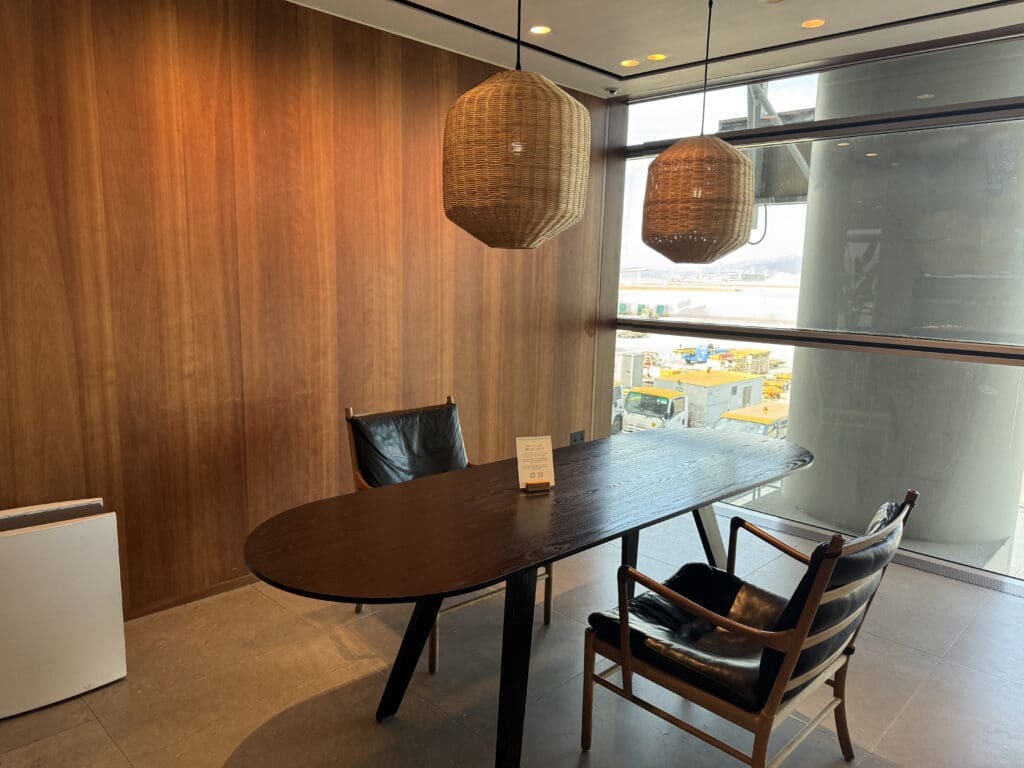 a table and chairs in a room