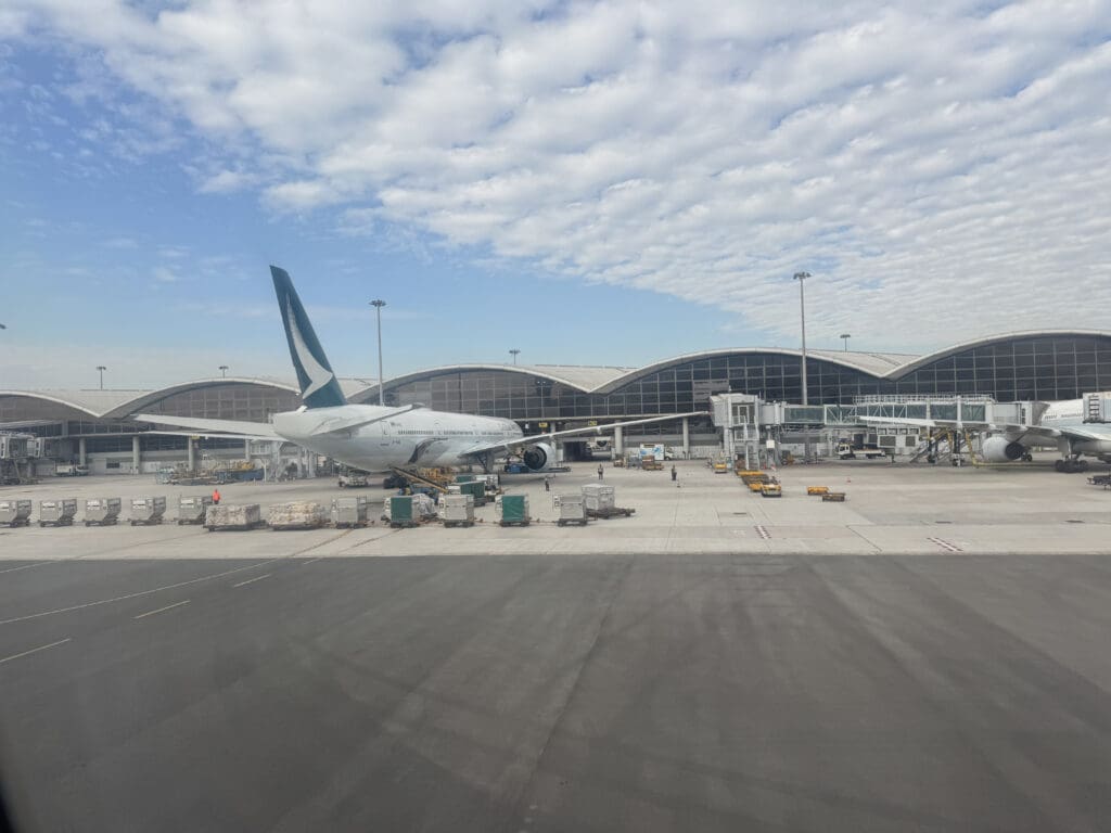 an airplane parked at an airport