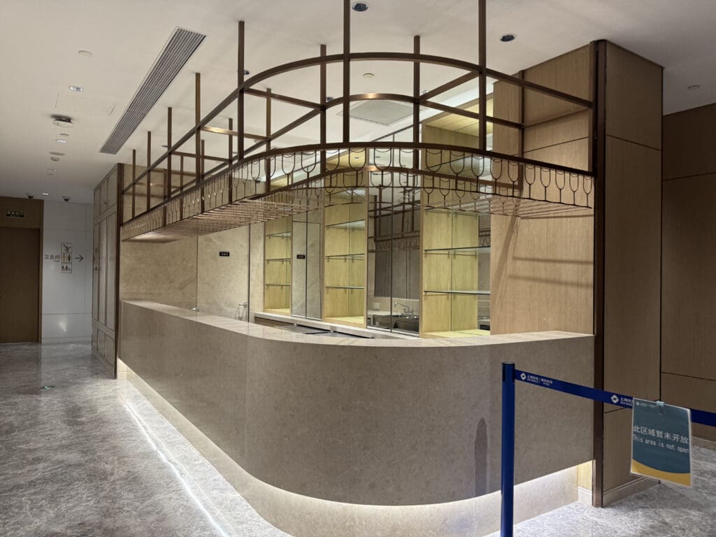 a reception desk in a building