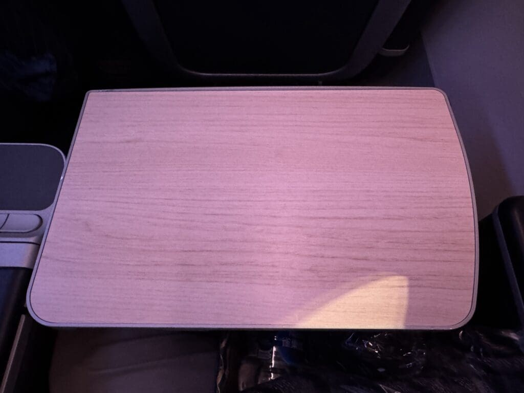 a wood table in a car