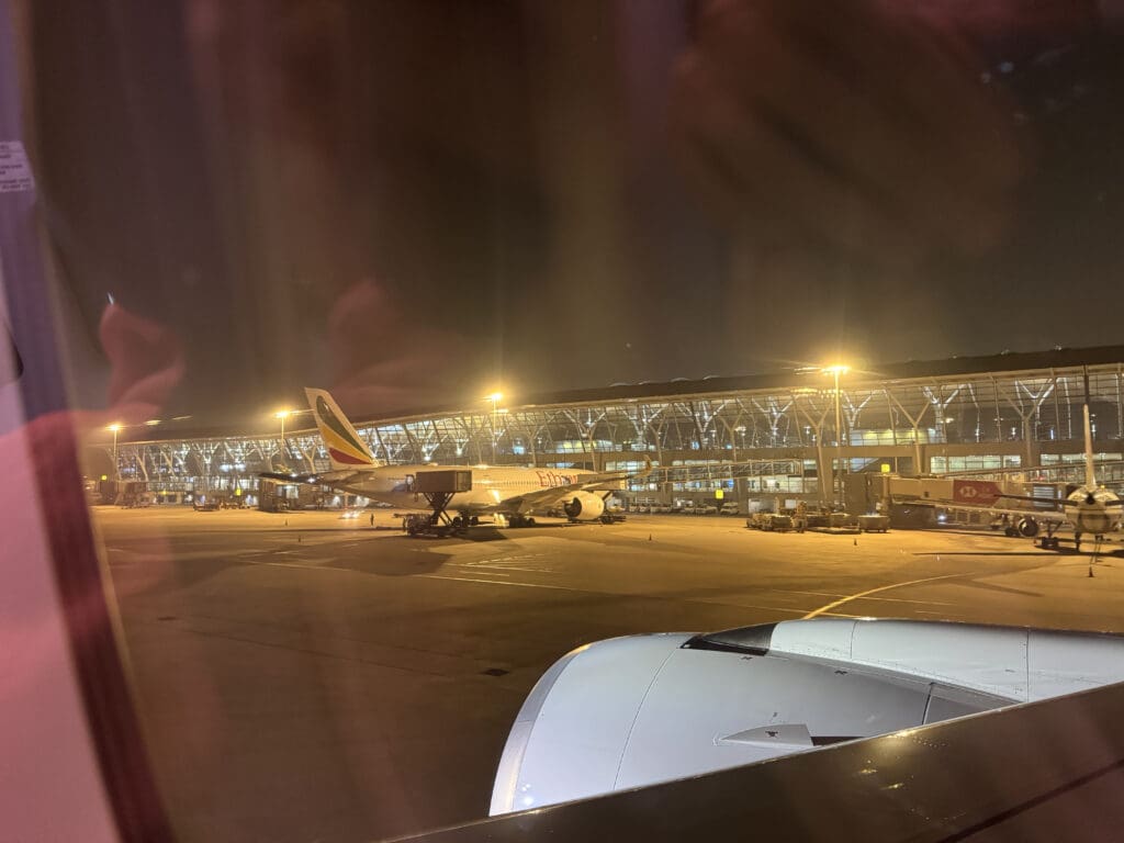 an airplane parked at an airport