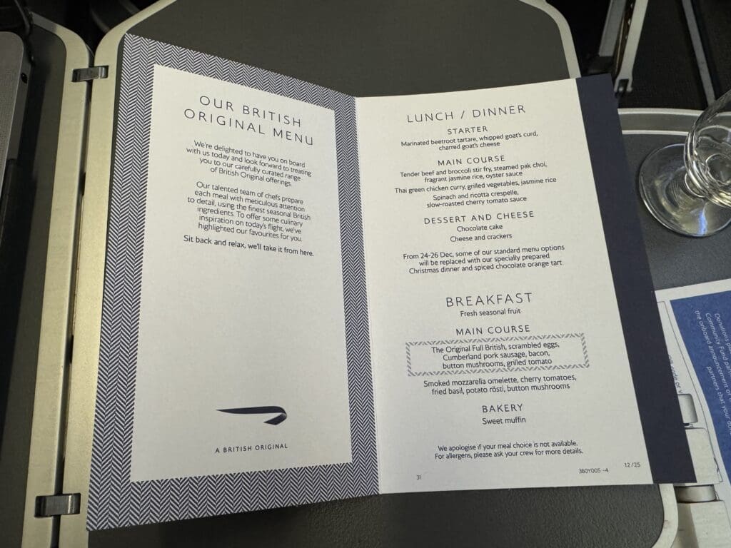 a menu open on a table
