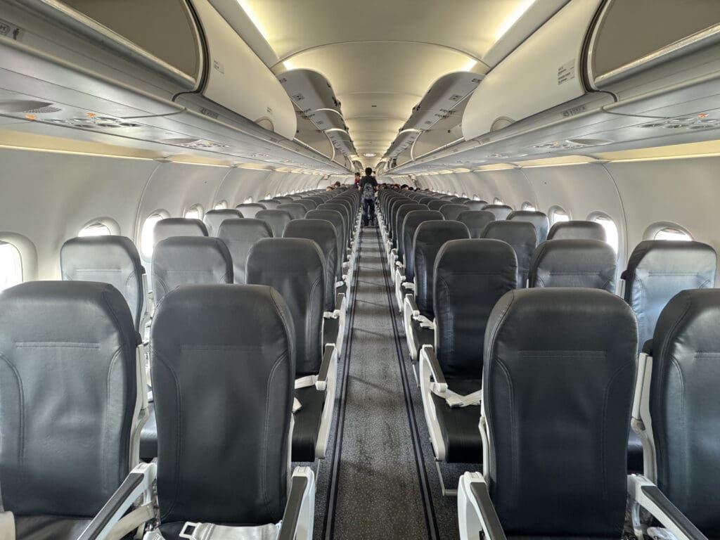 a row of seats in an airplane