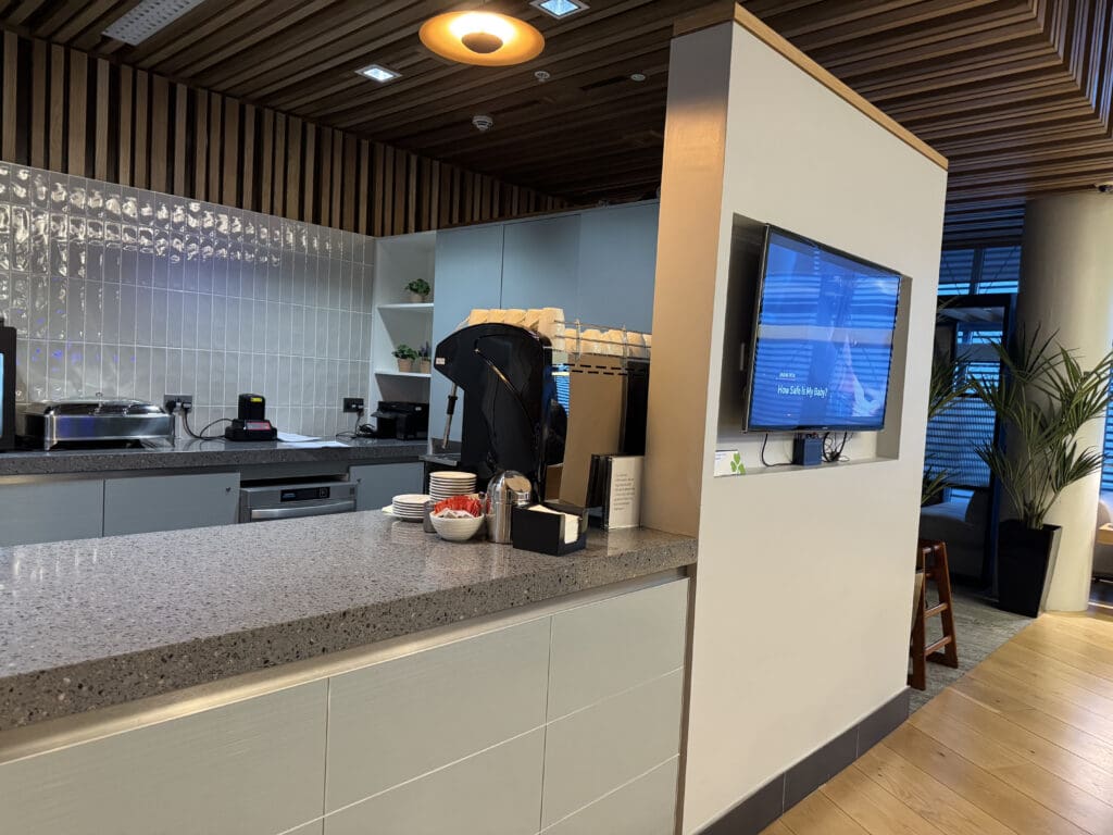 a kitchen with a television