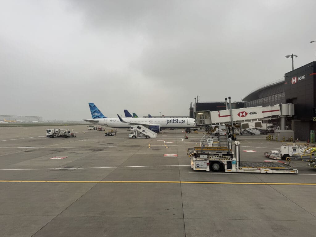 a plane parked on a runway